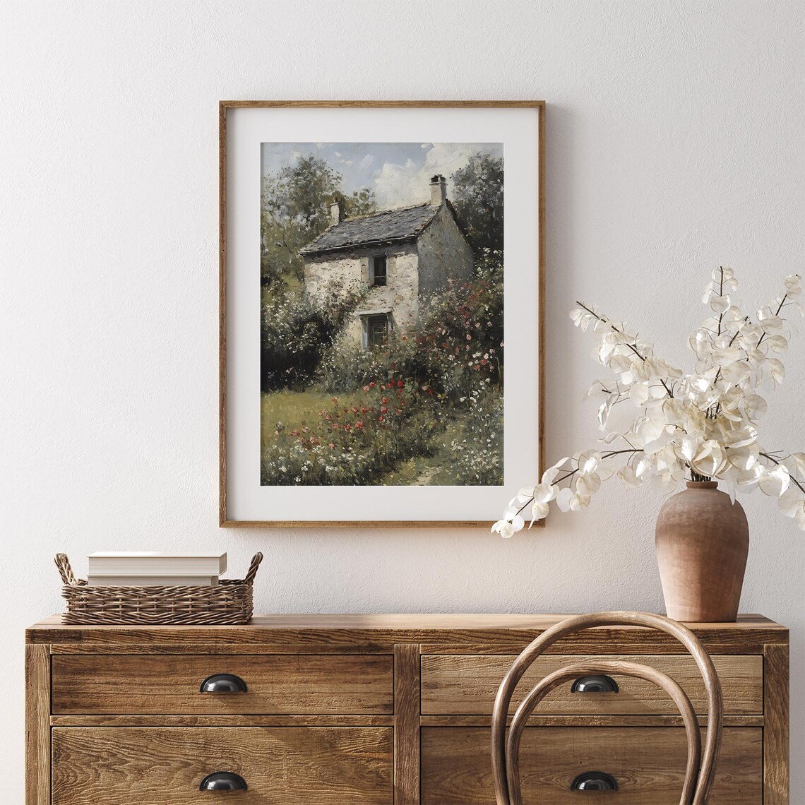 Stone Cottage Wildflower Garden Red Poppies Blue Door Rustic Poster - Image 7