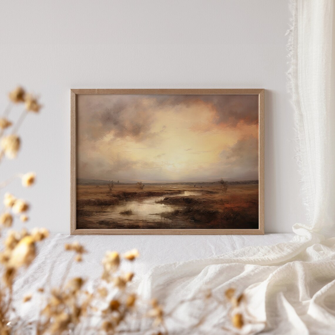 Autumn Marsh Sunset Over Golden Wetland Landscape Painting Poster - Image 4