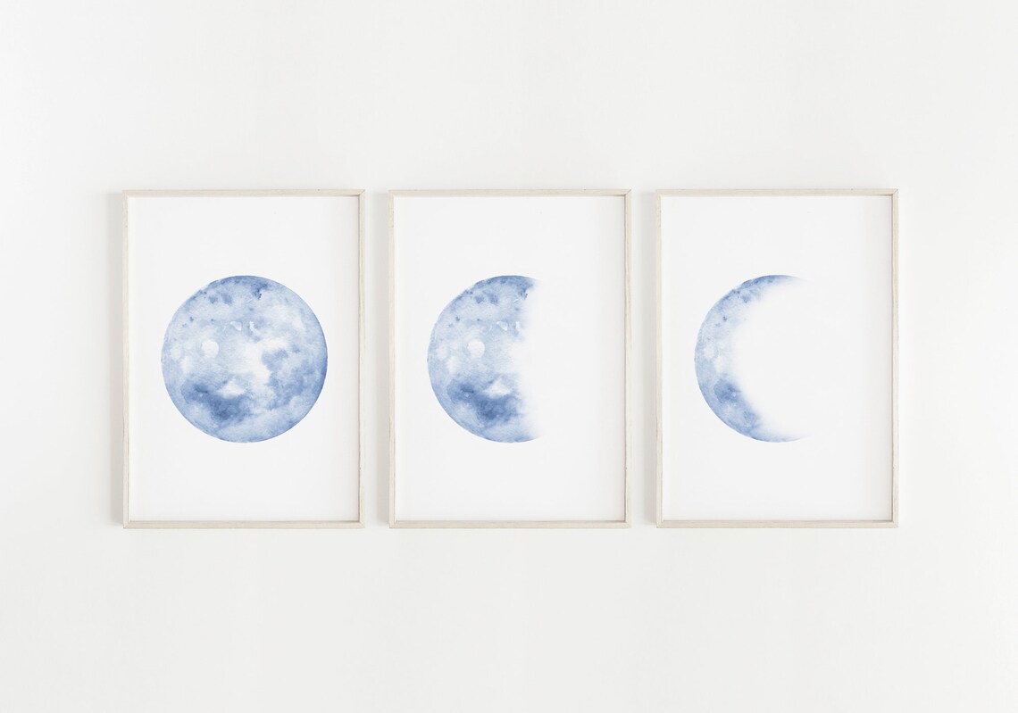 Blue Moon Phase Print, Navy Lunar Phases Nursery Art - Image 4