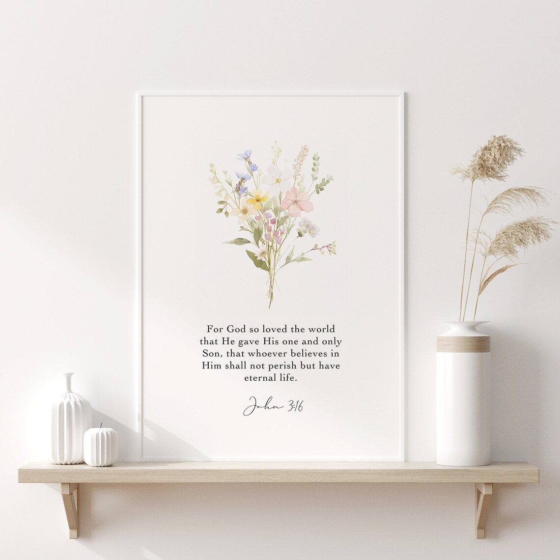 John 3 16 God So Loved The World Watercolor Wildflower Scripture Verse Poster - Image 3