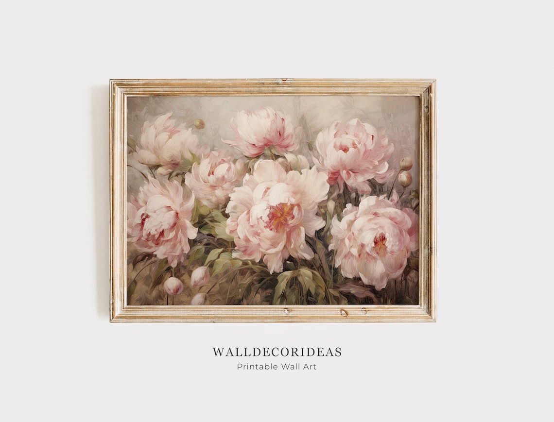Blush Pink Peonies Vintage Impressionist Floral Oil Painting Poster