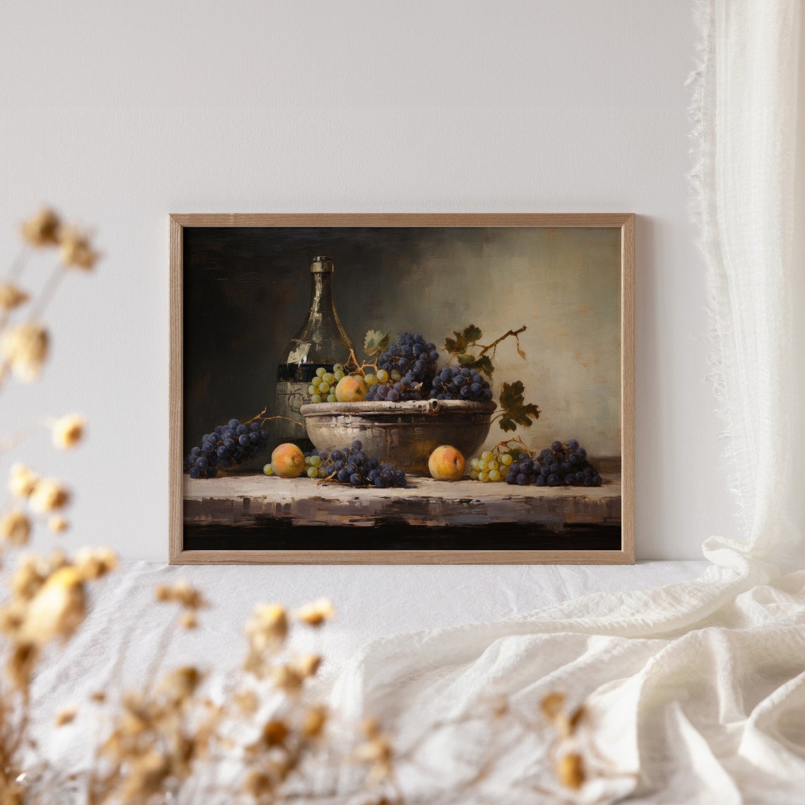 Vintage Still Life Fruit Bowl With Grapes Peaches And Wine Poster - Image 4