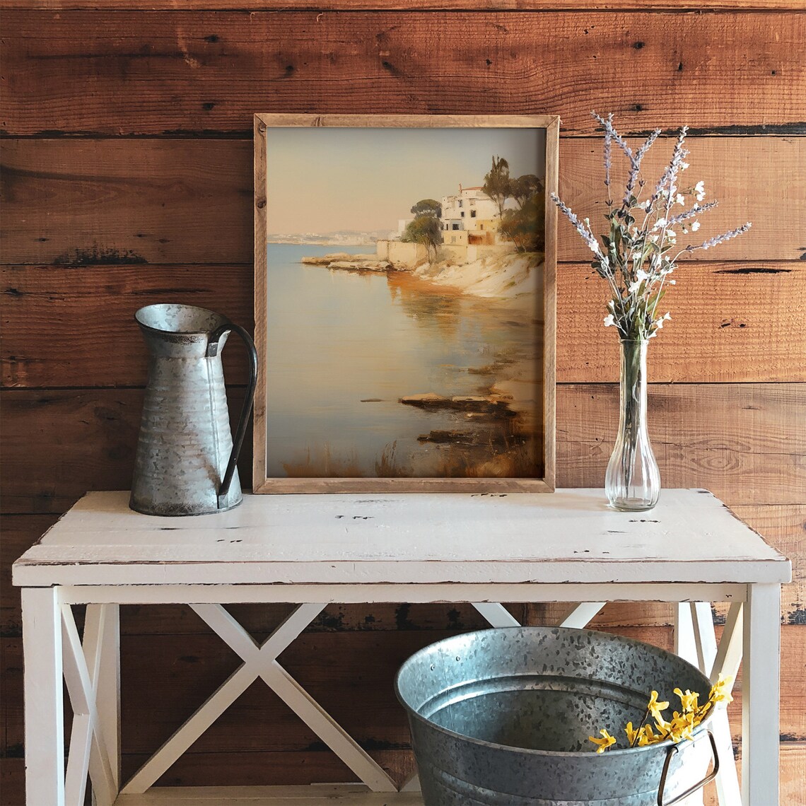 Serene Coastal Bay with White Village Houses Vintage Calm Seascape Poster - Image 3