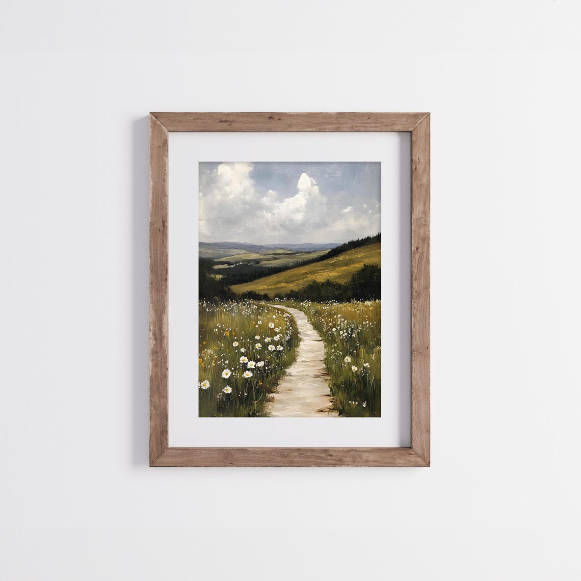 Winding Path Through Daisy Meadow Vintage Countryside Painting Poster - Image 3
