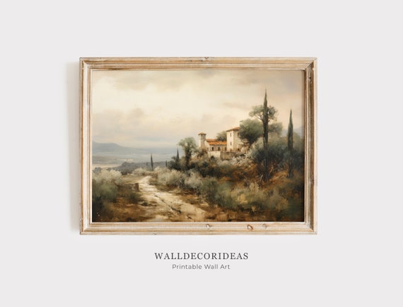 Vintage Home Decor Village Painting Landscape Painting Farmhouse Decor Country Wall Decor Earth Tone Decor Wall Art