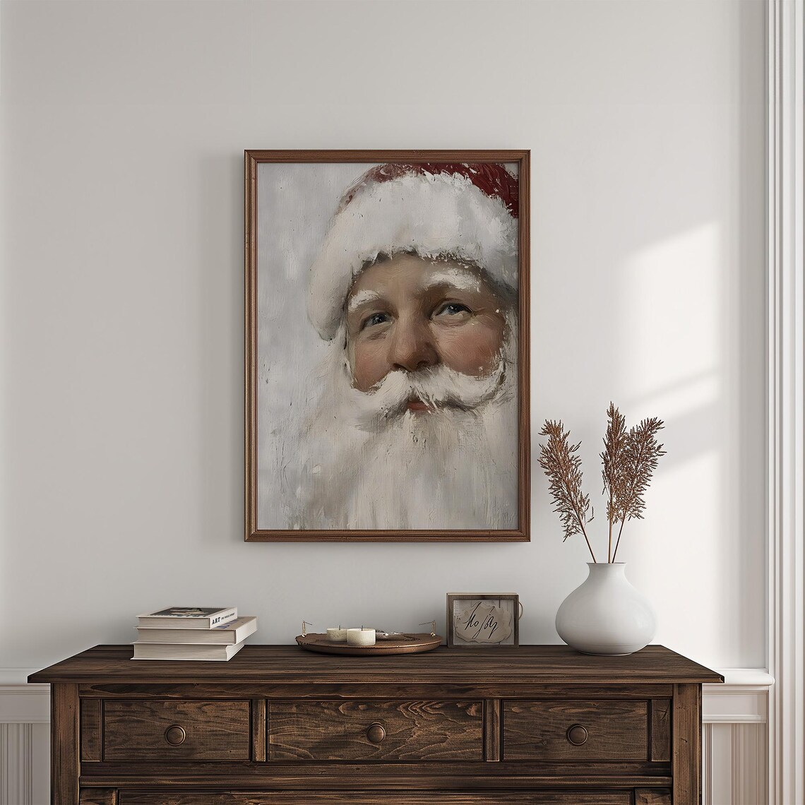Vintage Santa Claus Portrait Painting, Rustic Holiday - Image 7