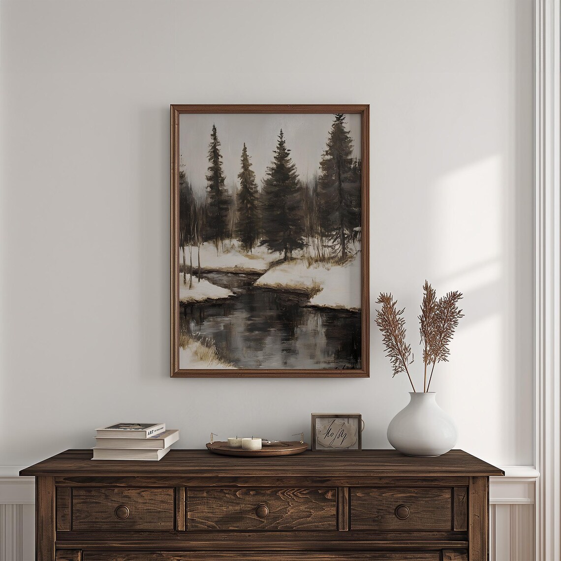 Rustic Winter Landscape, Moody Snowy Forest Scene - Image 7