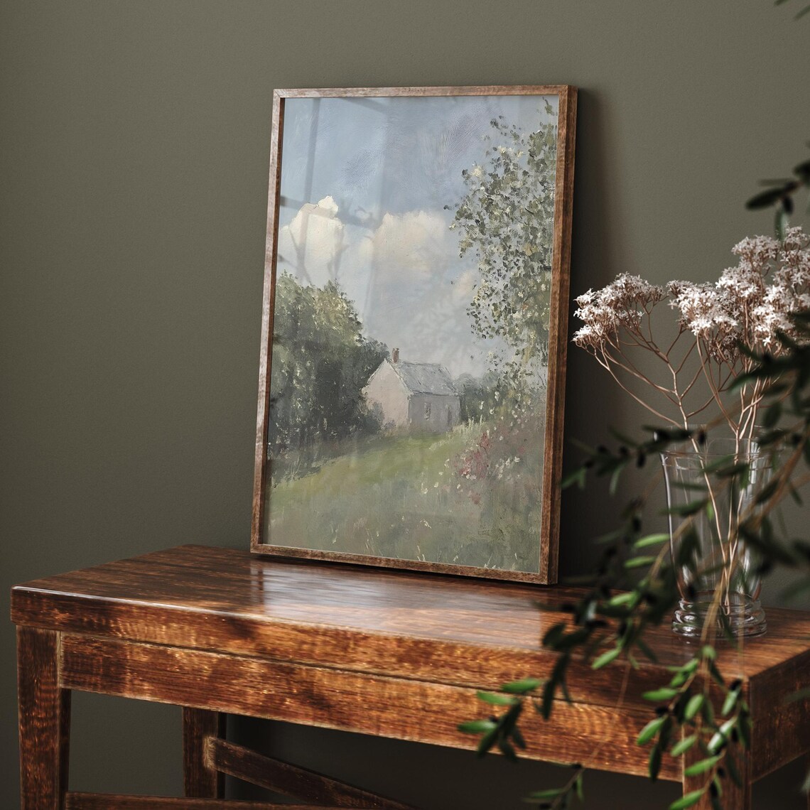 Pink Cottage On Sunny Hill Vintage Countryside Garden Painting Poster - Image 6