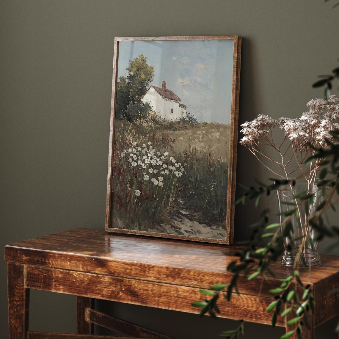 Vintage Rustic Cottage Painting, Moody Floral Garden Path - Image 6