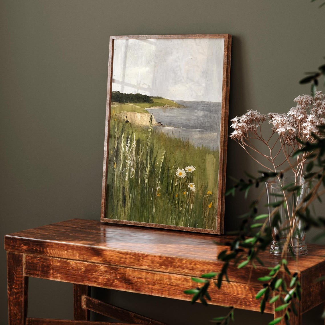 Coastal Cliffs With Daisies Vintage Seaside Landscape Painting Poster - Image 6