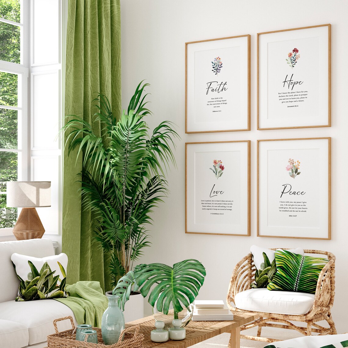 Faith Hope Love Peace Scripture Verses Floral Four Piece Art Set Poster - Image 4