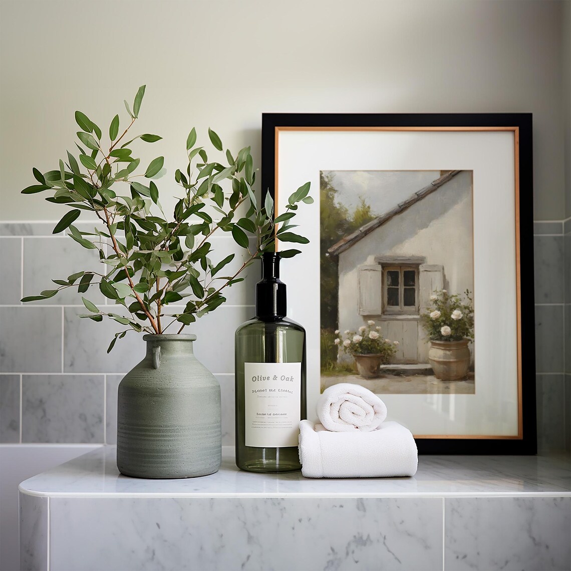 White Cottage Window With Potted White Roses Vintage Spring Floral Art Poster - Image 5