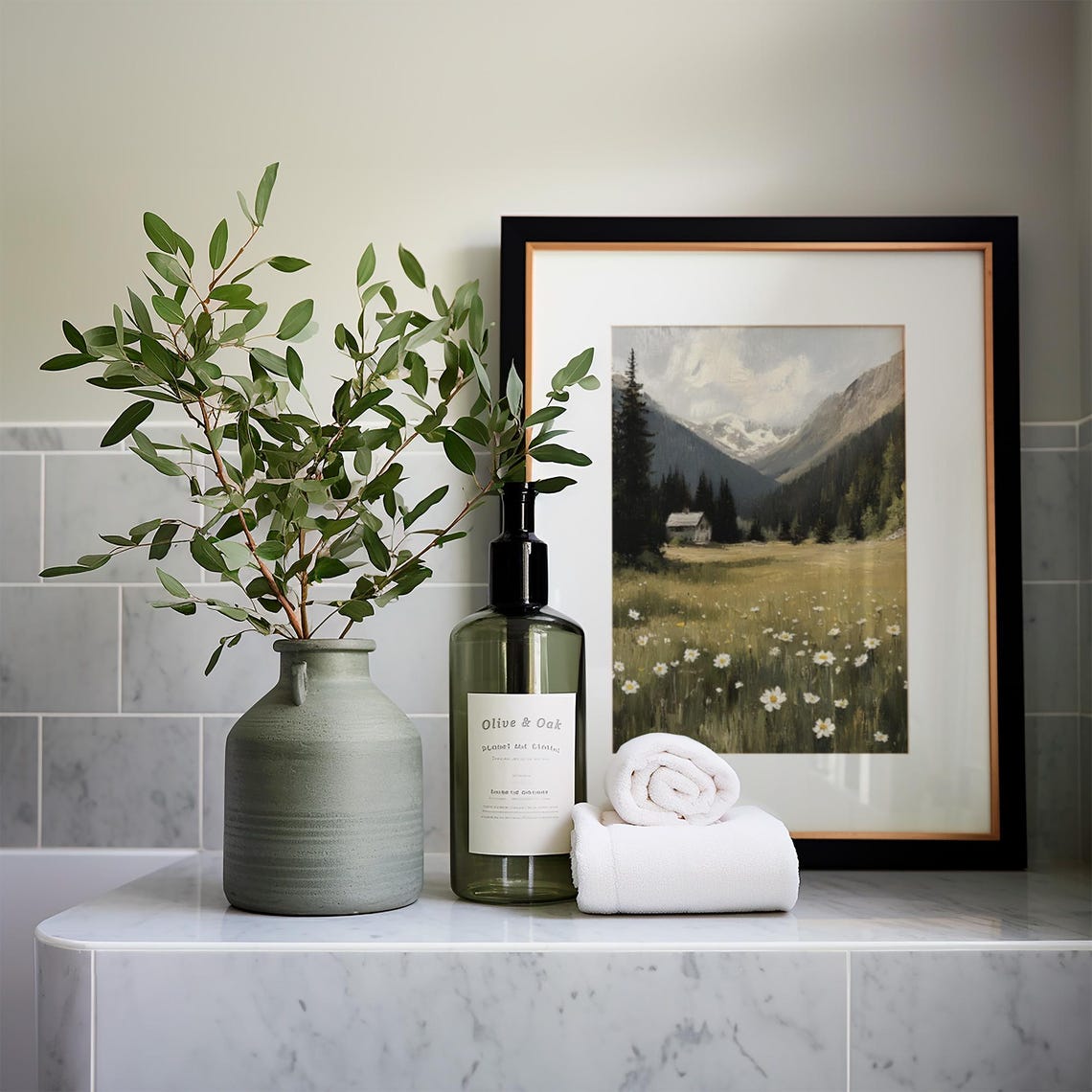 Alpine Meadow With Daisies And Cabin Vintage Mountain Painting Poster - Image 5