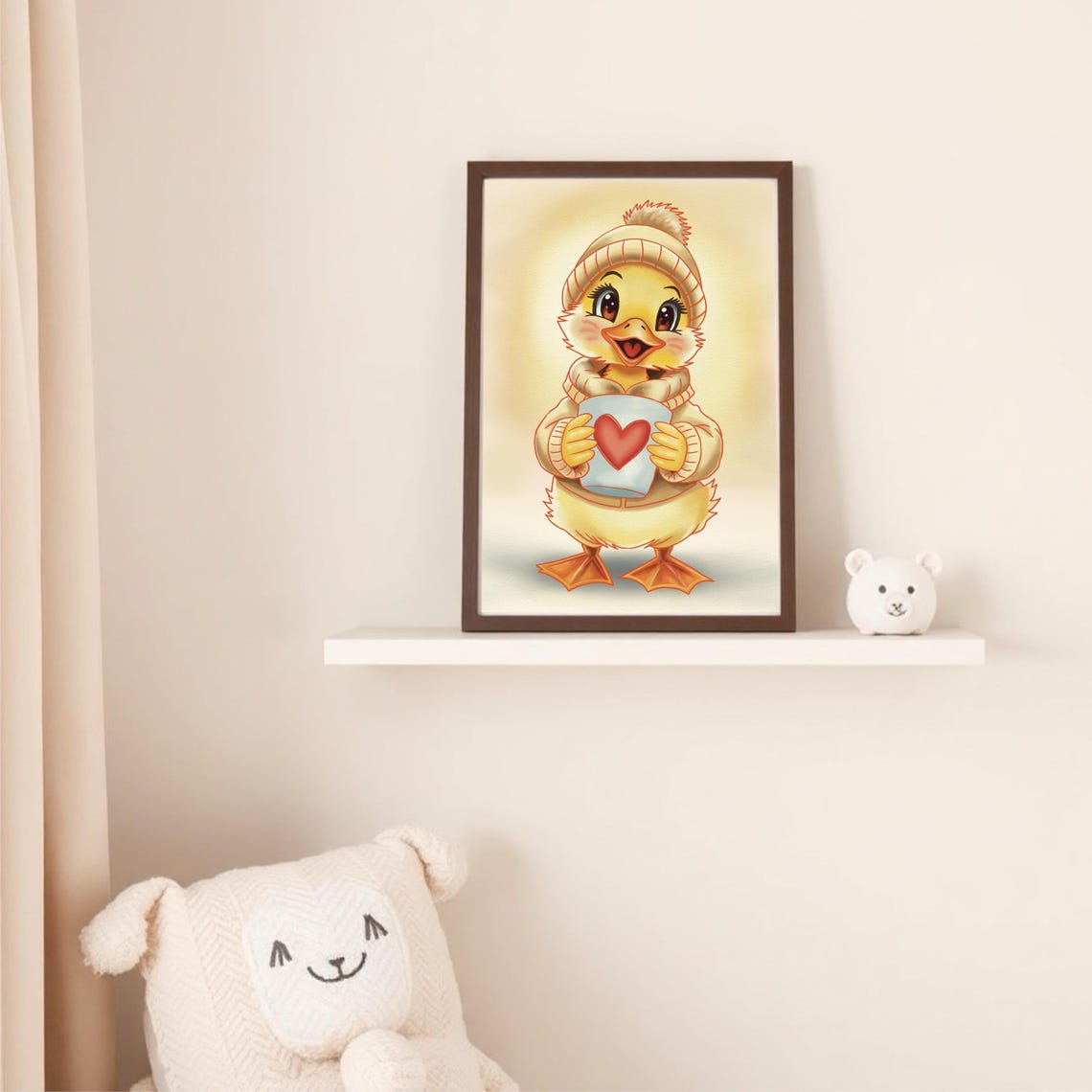 Cute Duckling Holding Heart Mug Winter Beanie Cozy Animal Poster - Image 3