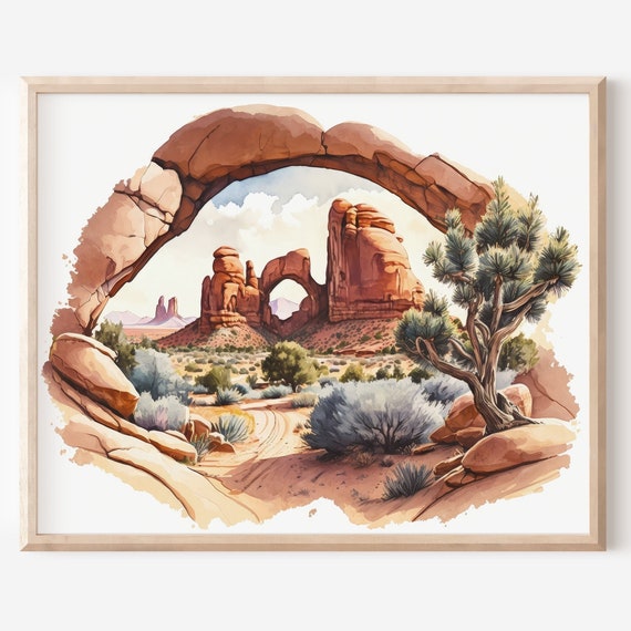 National Park Poster Arches Print Utah Watercolor Painting Landscape Wall Art Boho