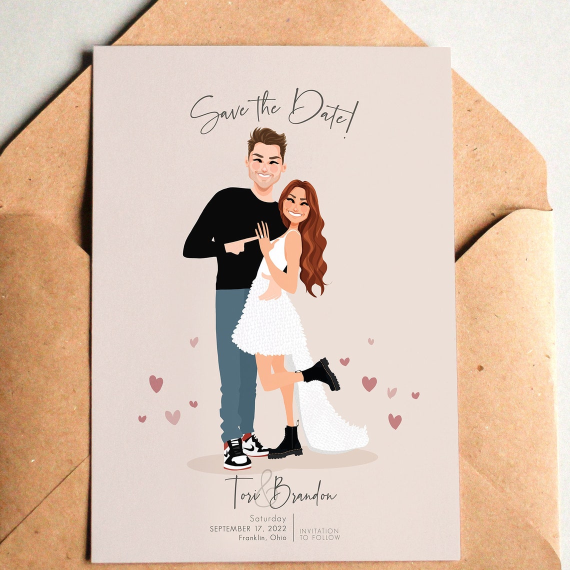 Custom Illustrated Save the Date Card for Tori and Brandon Poster
