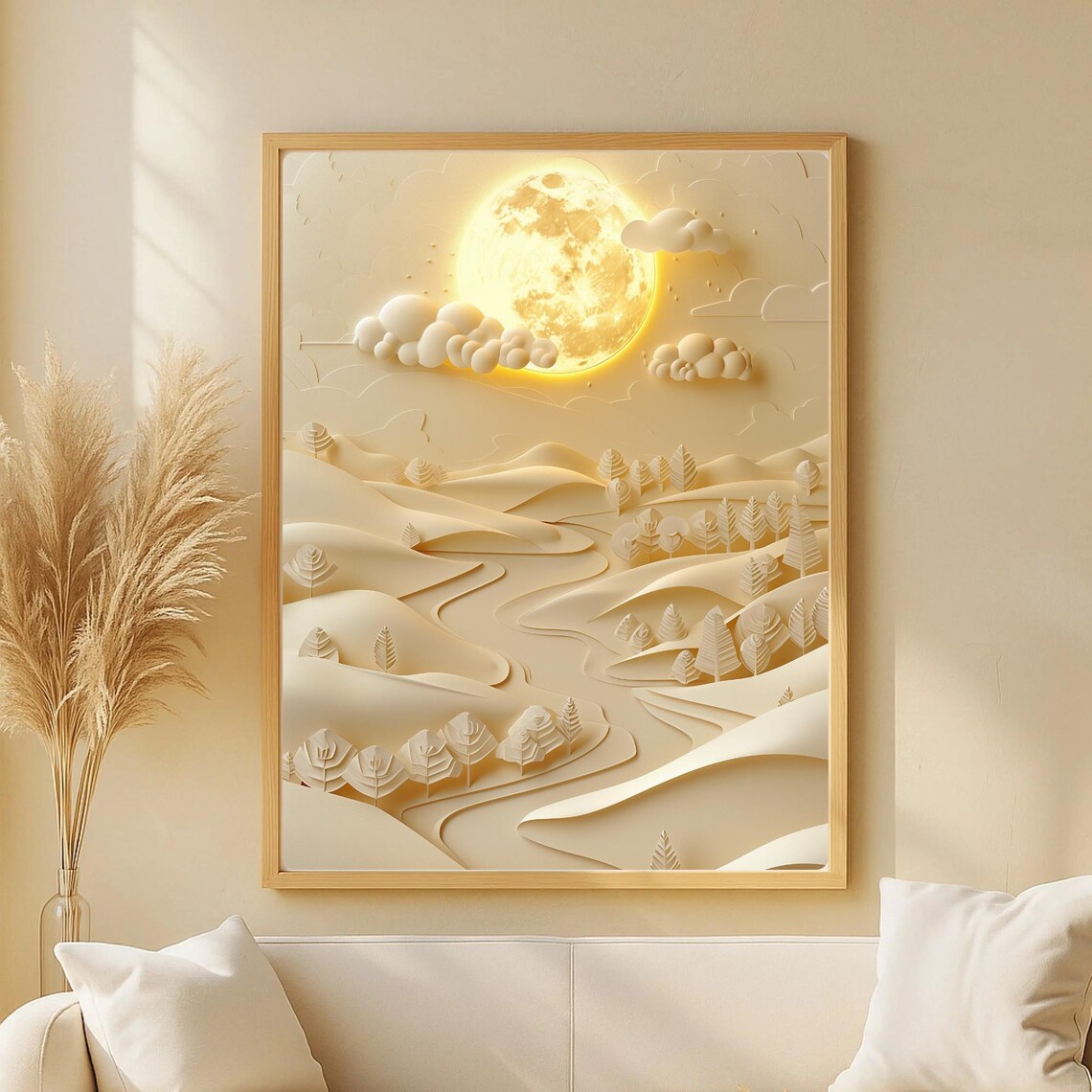 Golden Moon Landscape, Poetic Japandi Poster