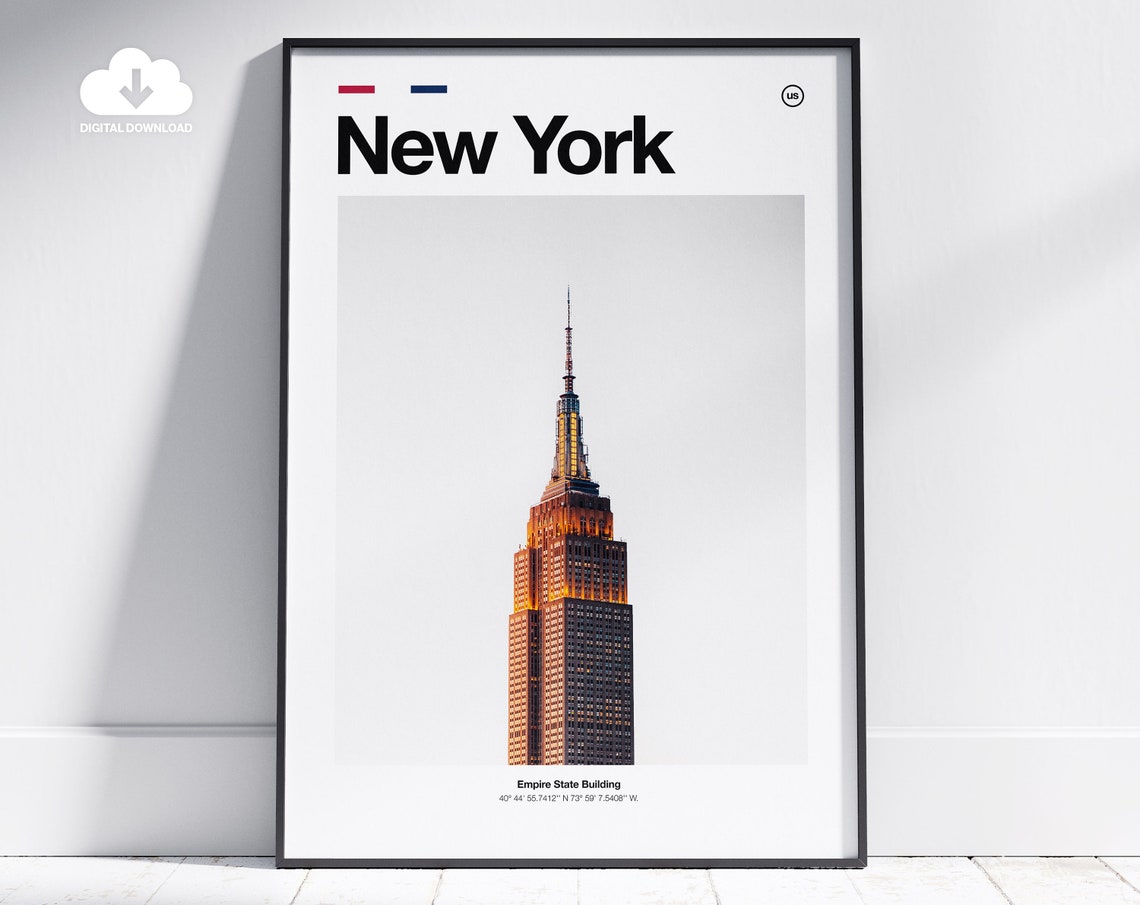 New York Empire State Building Minimalist Coordinate Cityscape Poster