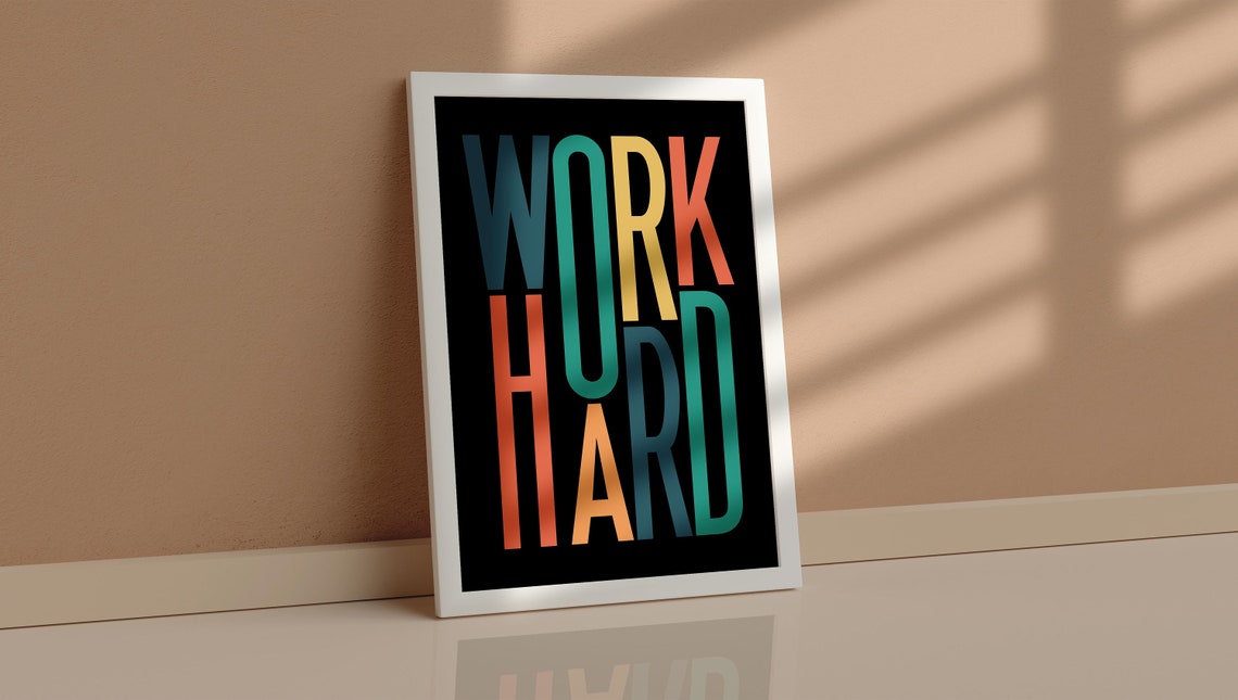 Work Hard Colorful Stacked Letters On Black Motivational Poster - Image 5
