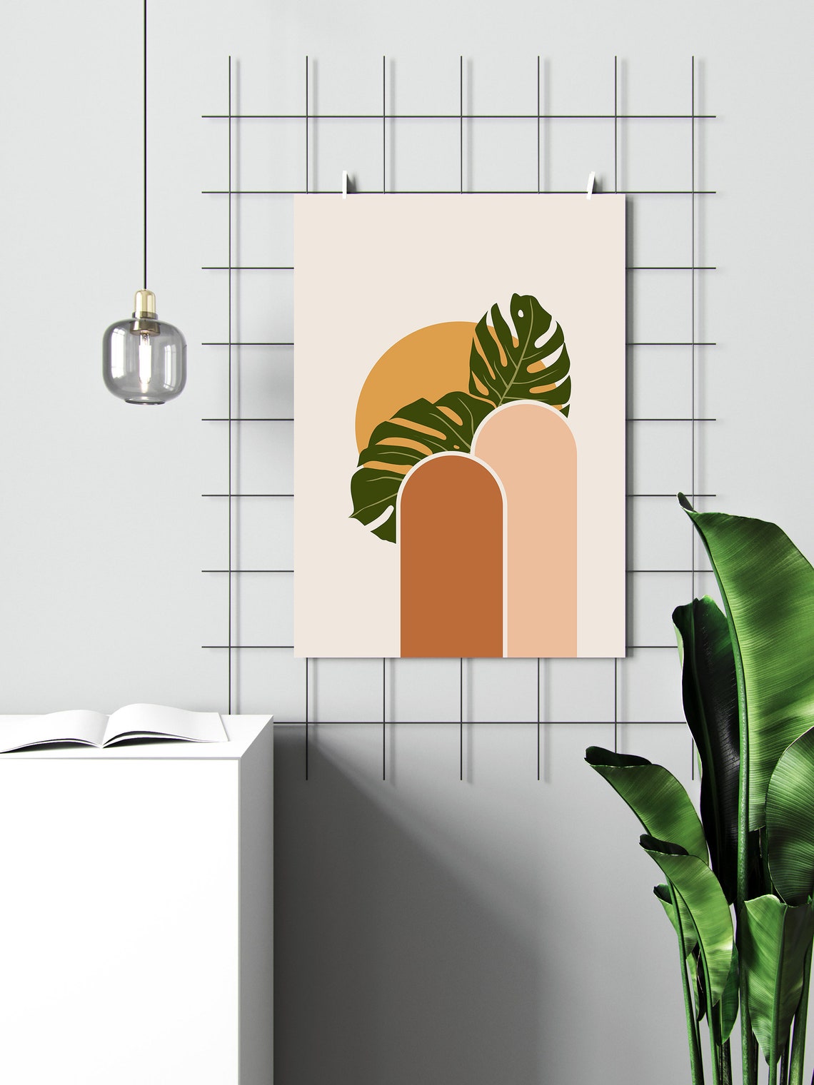 Boho Monstera Palm Sun Abstract Shapes Minimalist Wall Poster - Image 7