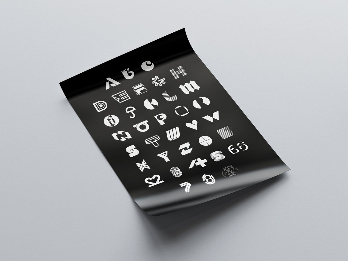Stylized Alphabet Letterforms White On Black Designer Typeface Poster - Image 5