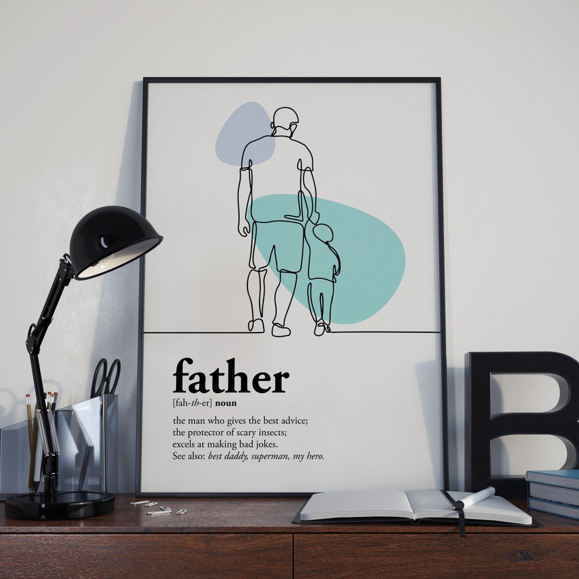 Father Definition Line Art Dad and Child Silhouette Quote Poster - Image 4