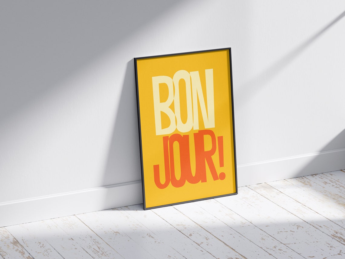 Bon Jour Yellow French Greeting Bold Modern Typography Poster - Image 4