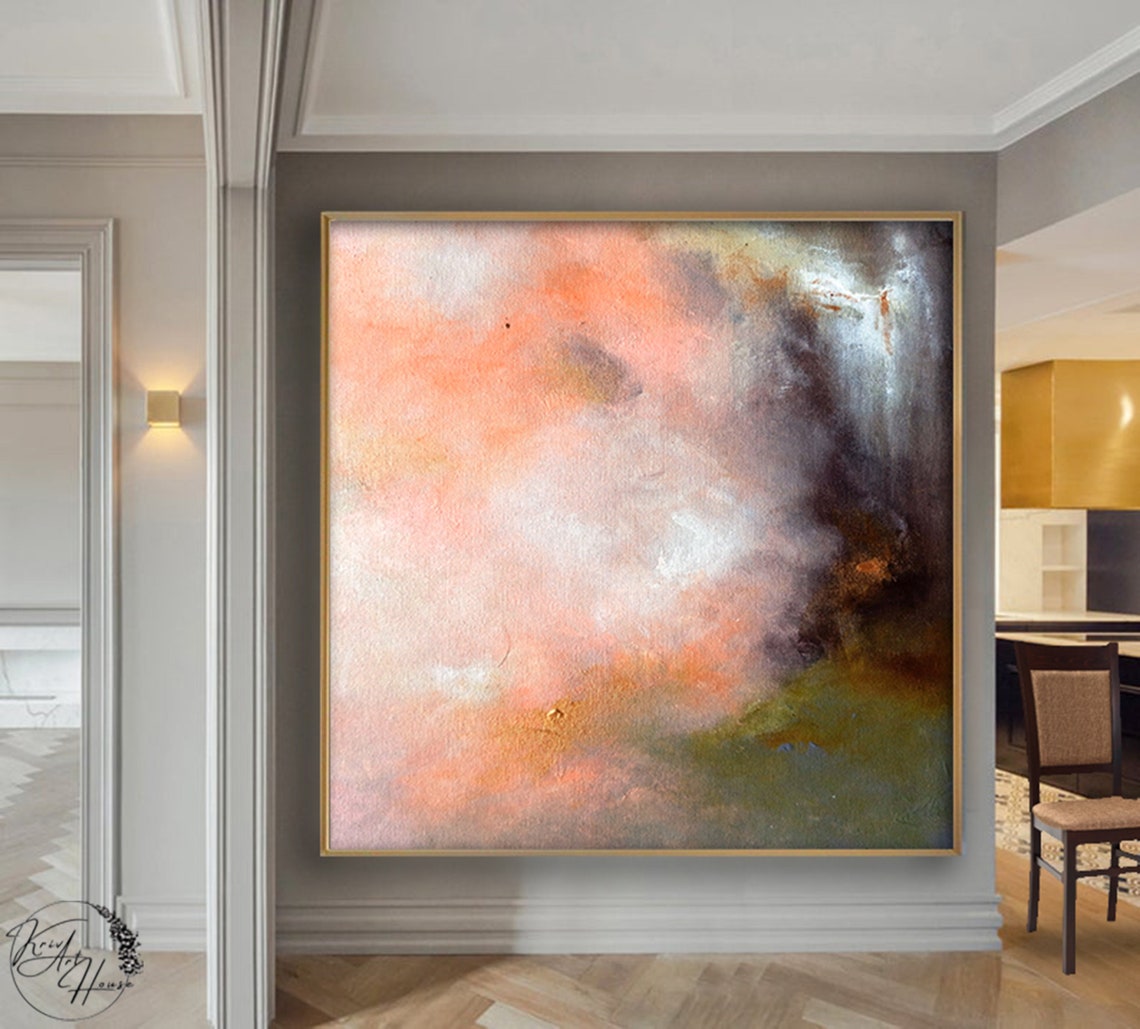 Peach Orange Mist Dreamy Abstract Painting Warm Modern Wall Poster - Image 4