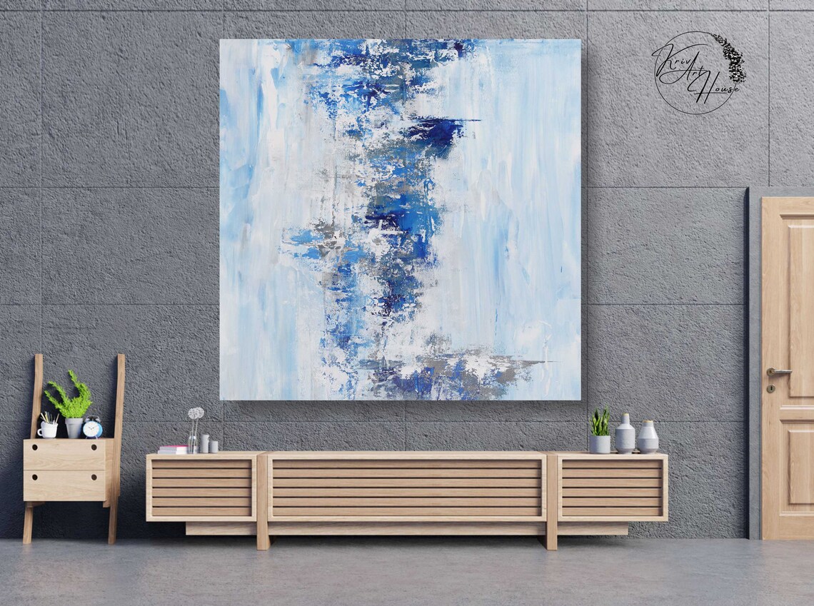 Blue Abstract Painting, Palette Knife Art Print - Image 3