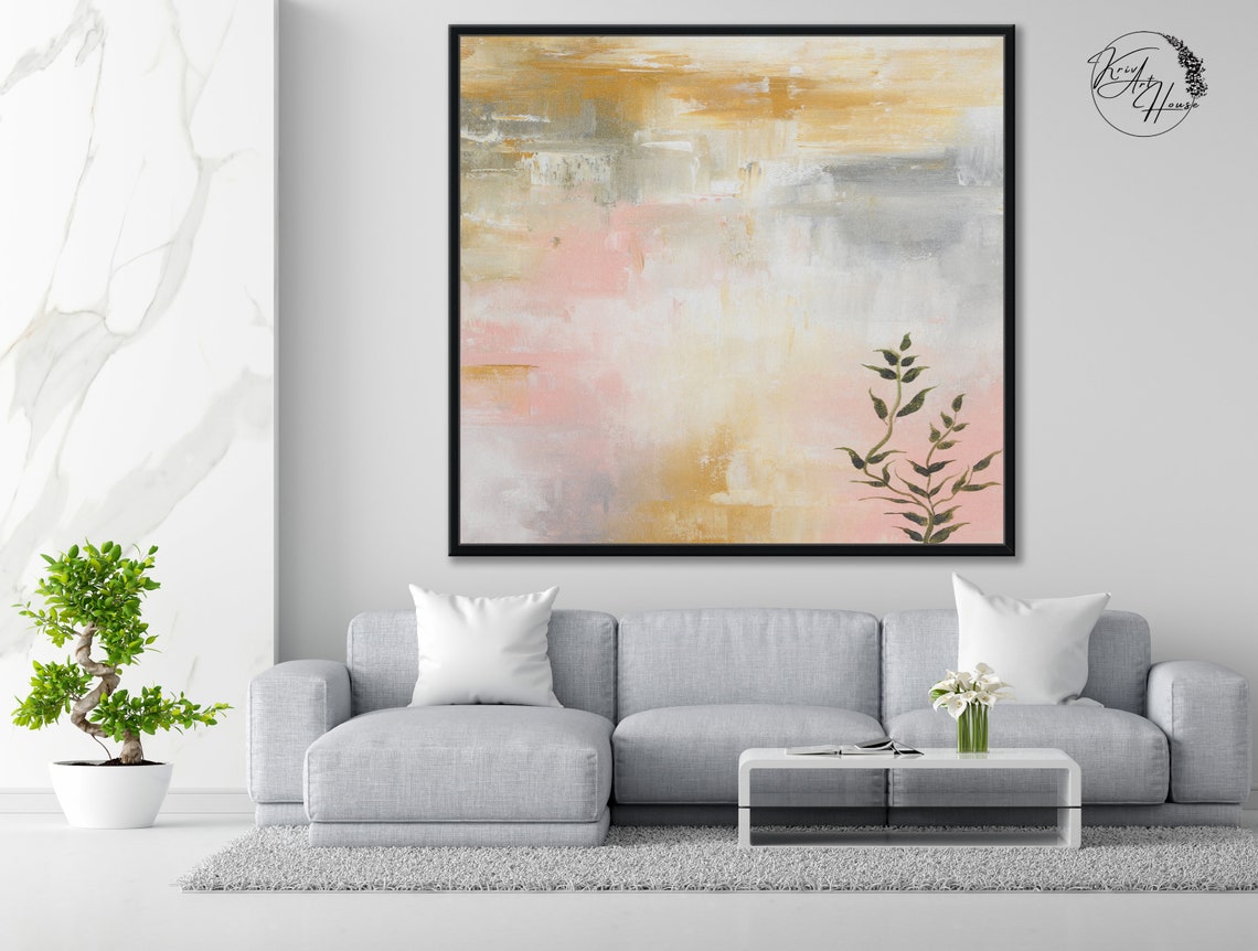 Blush Pink Gold Grey Abstract With Black Botanical Branch Poster - Image 4