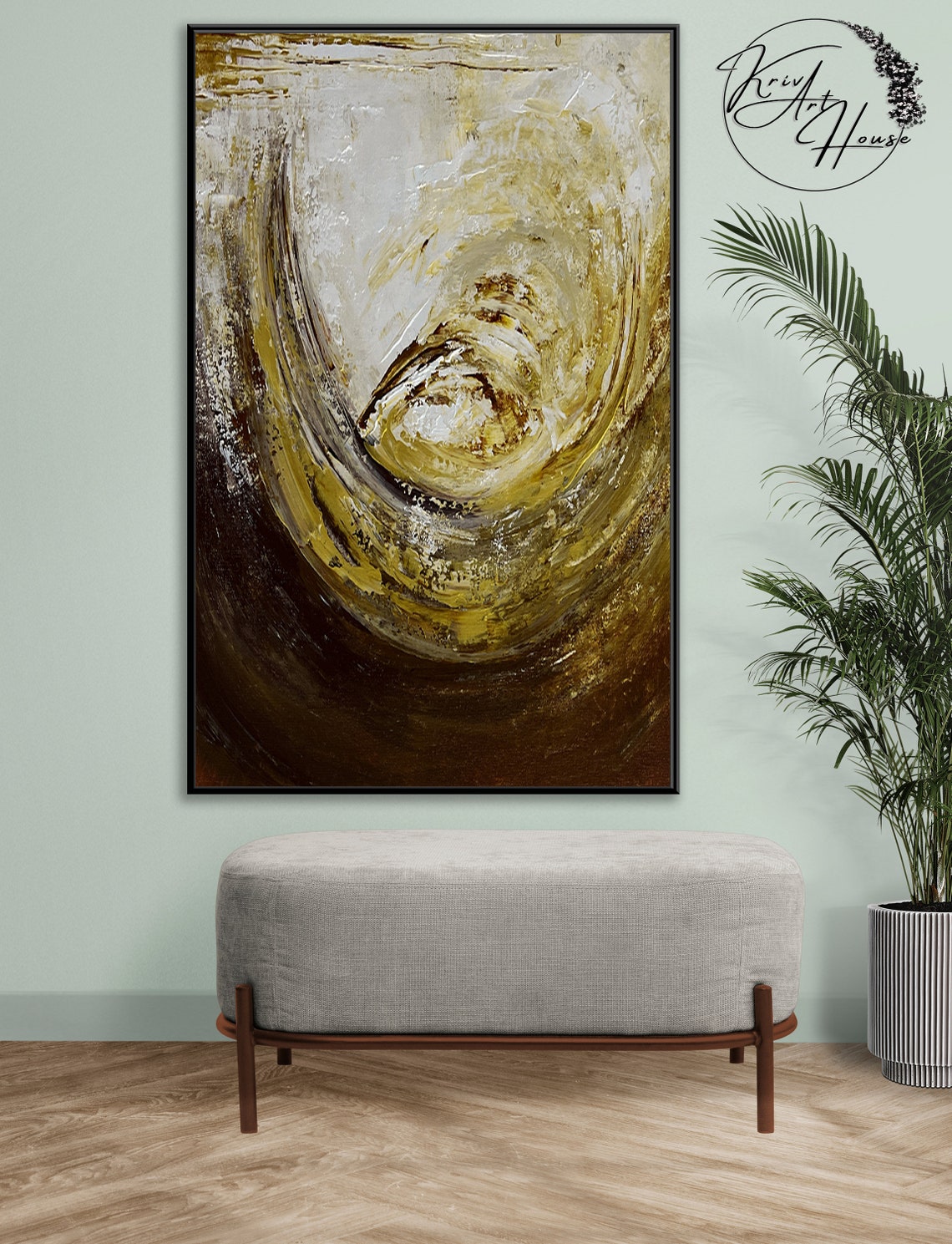 Golden Brown Circular Swirl Abstract Painting Warm Modern Wall Poster - Image 2