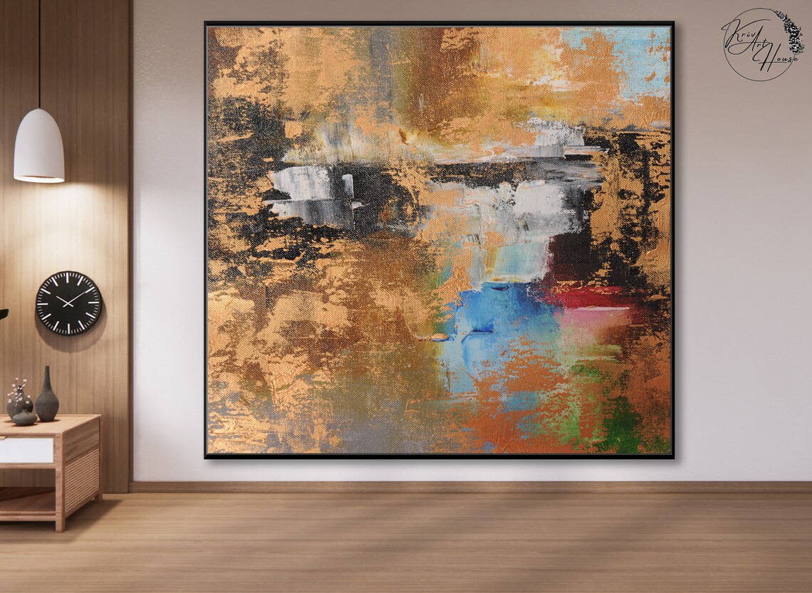 Beige Abstract Dining Room Wall Art, Acrylic Painting - Image 4