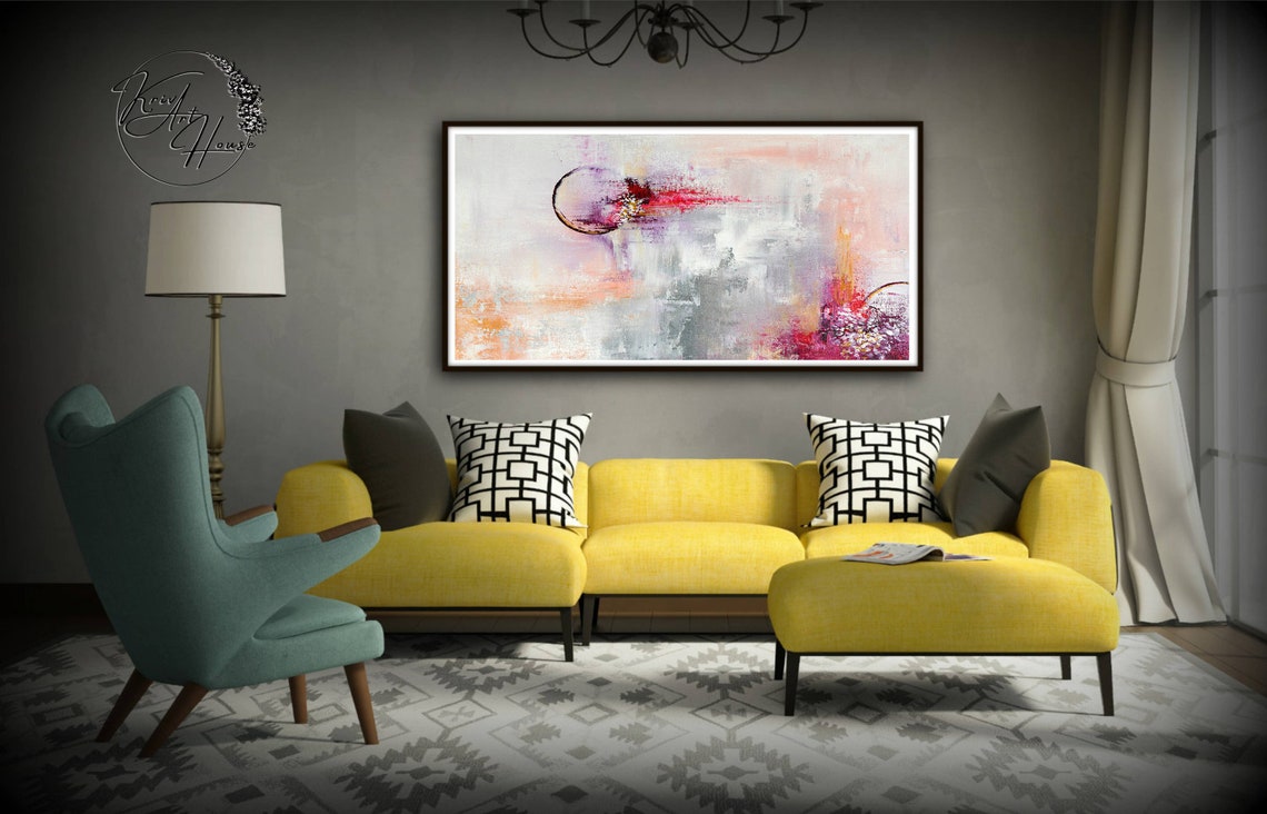 Soft Pink Floral Dots Textured Abstract Painting Bedroom Wall Poster - Image 4