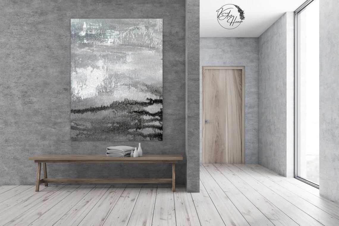 Black Brushstroke Sweep Gray Field Minimal Abstract Art Poster - Image 3