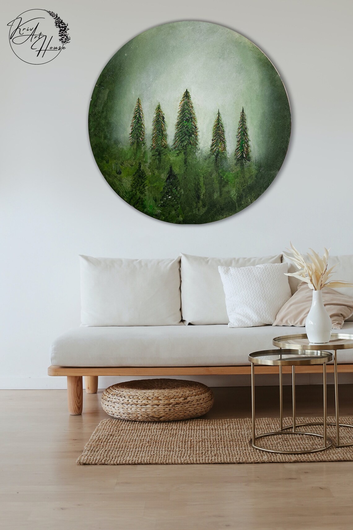 Big Forest Minimalist Circle Art Print, Bedroom Decor - Image 2