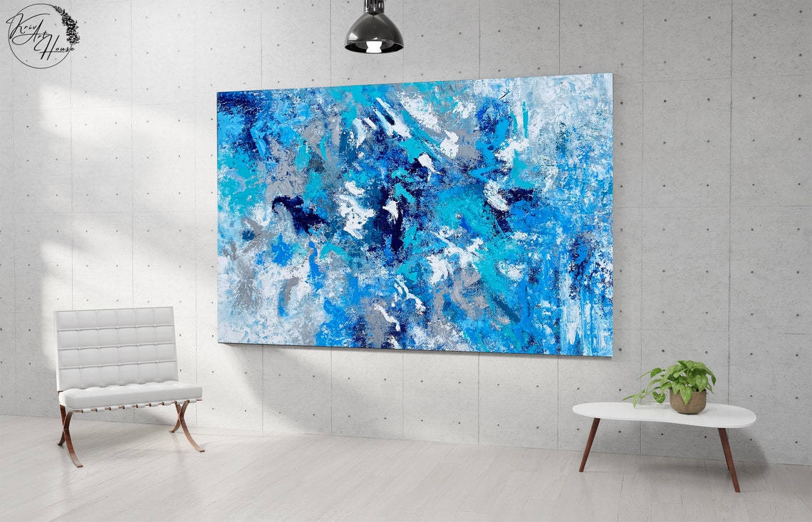 Blue Turquoise Ocean Waves Crashing Abstract Art Modern Wall Poster - Image 3