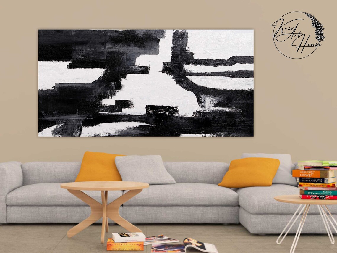 Black And White Abstract Painting, Minimalist Art Print