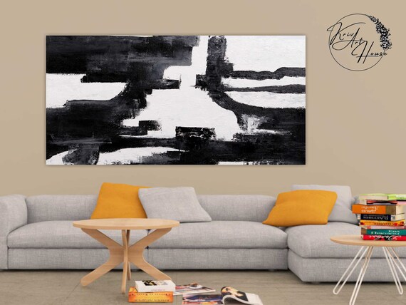 Black And White Abstract Painting, Minimalist Art Print