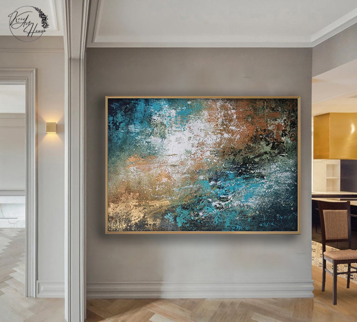 Teal Copper White Earthy Mottled Textured Square Wall Art Poster - Image 3