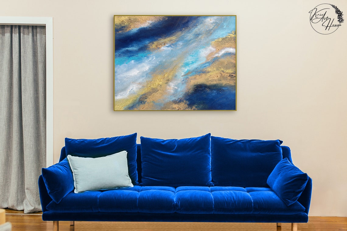 Navy Blue Gold White Diagonal Elegant Abstract Square Poster - Image 2