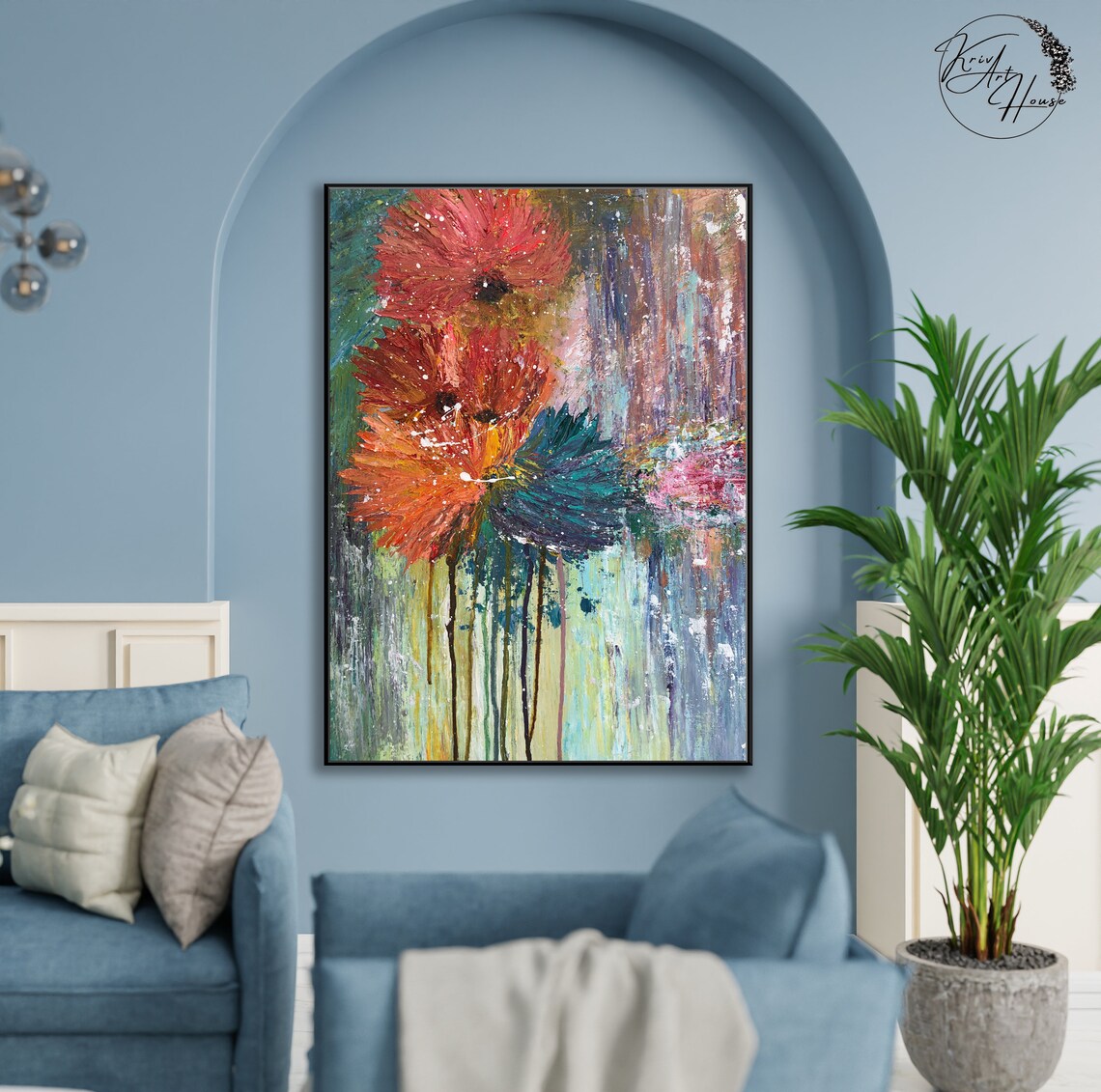 Abstract Floral Painting, Palette Knife Art Print - Image 3