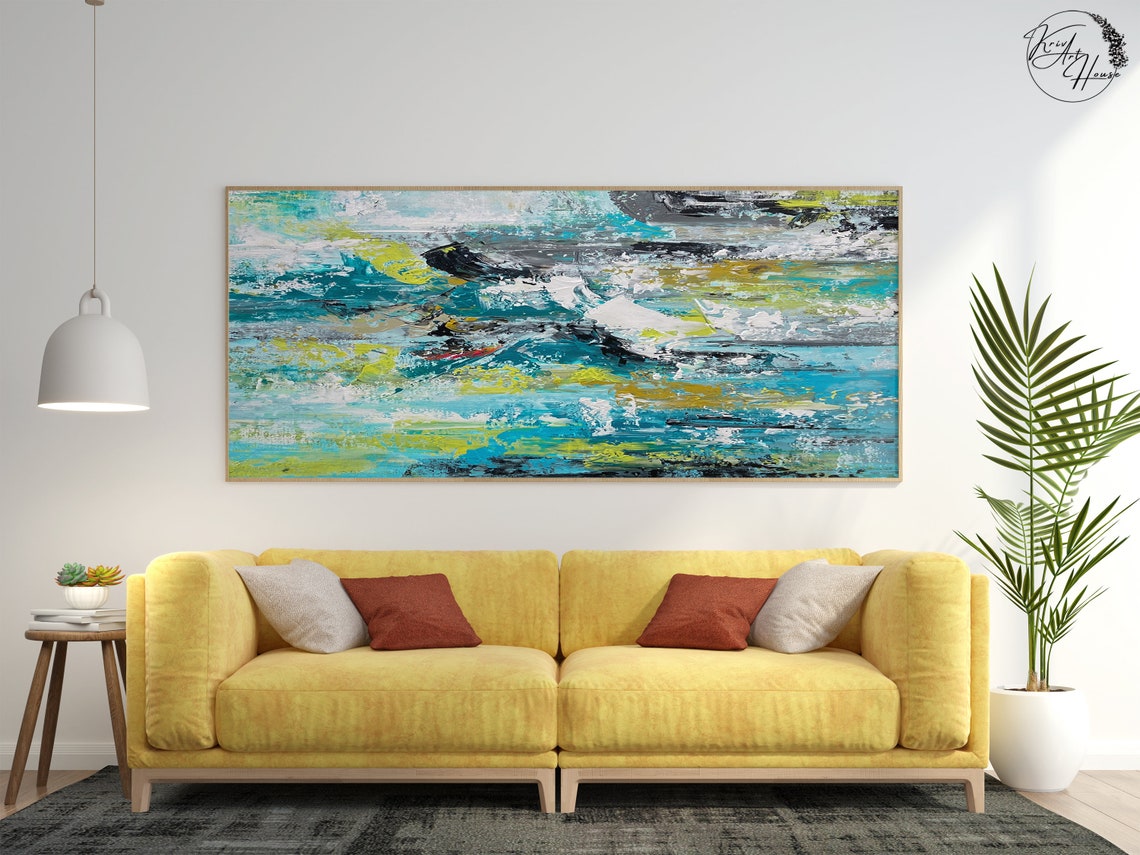 Turquoise Lime Black Splash Energetic Abstract Painting Modern Poster - Image 4