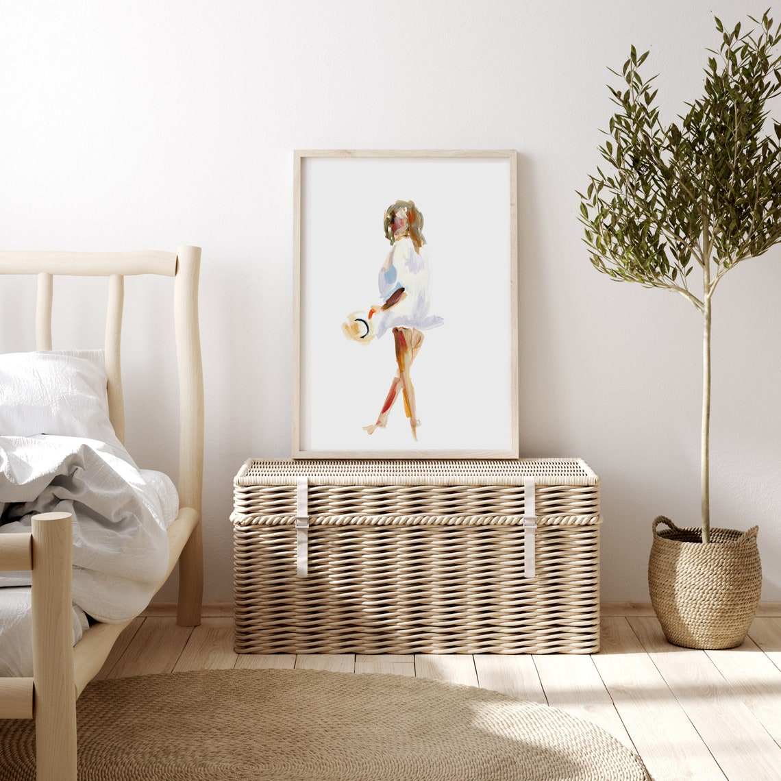 Beach Woman White Coverup Walking Minimalist Figure Art Poster