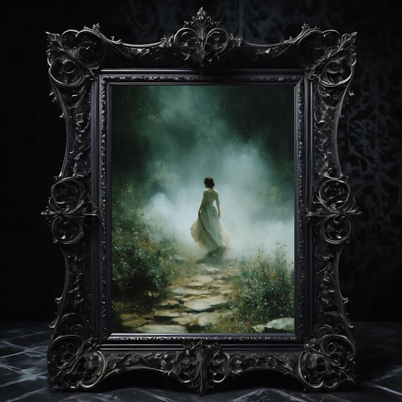Ghostly Bride In Misty Forest Spooky Halloween Wall Art Vintage Haunted Scene Autumn Gothic Decor Painting 267