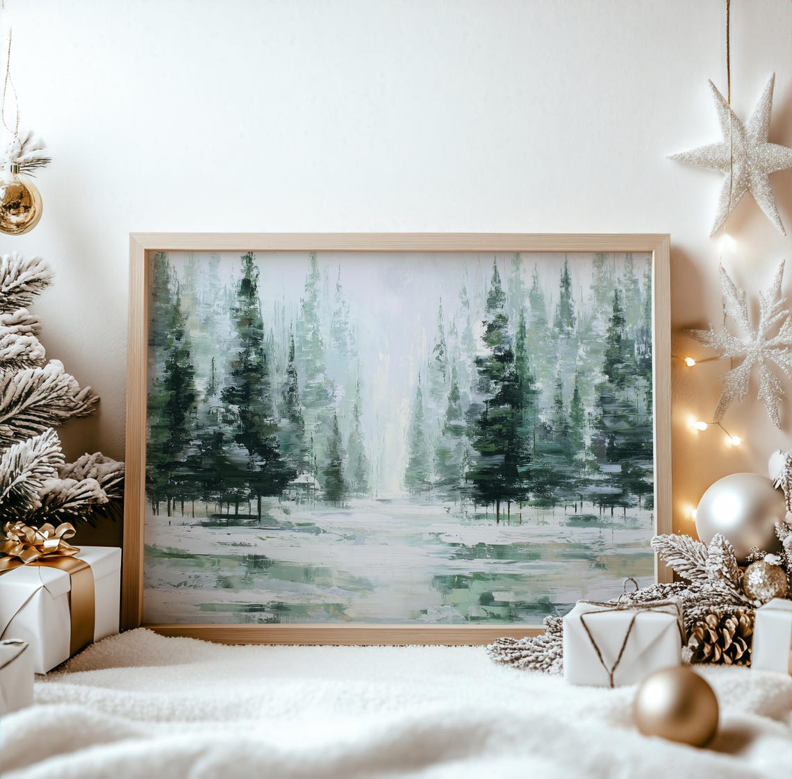 Modern Abstract Snowy Forest Winter Landscape Neutral Wall Art