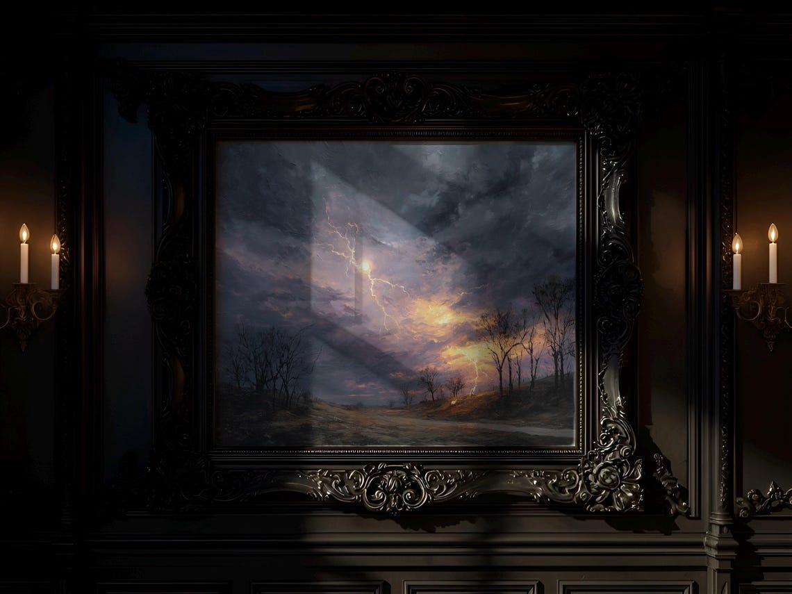 Stormy Halloween Night Lightning Moody Autumn Landscape Wall Art