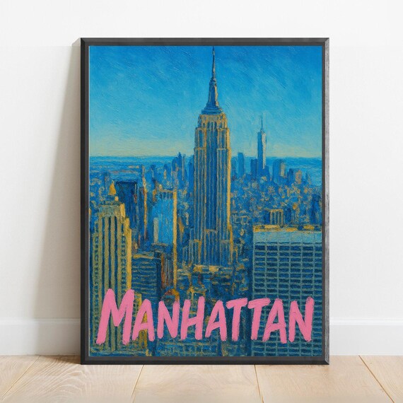 Manhattan Poster Impressionist Travel Art Print Modern Wall Decor Bold Textured Brushstrokes