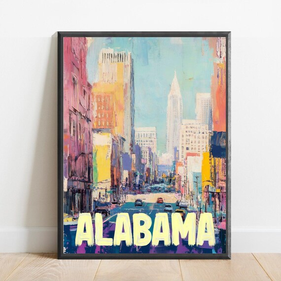 Alabama City Skyline Colorful Abstract Street Art Travel Poster