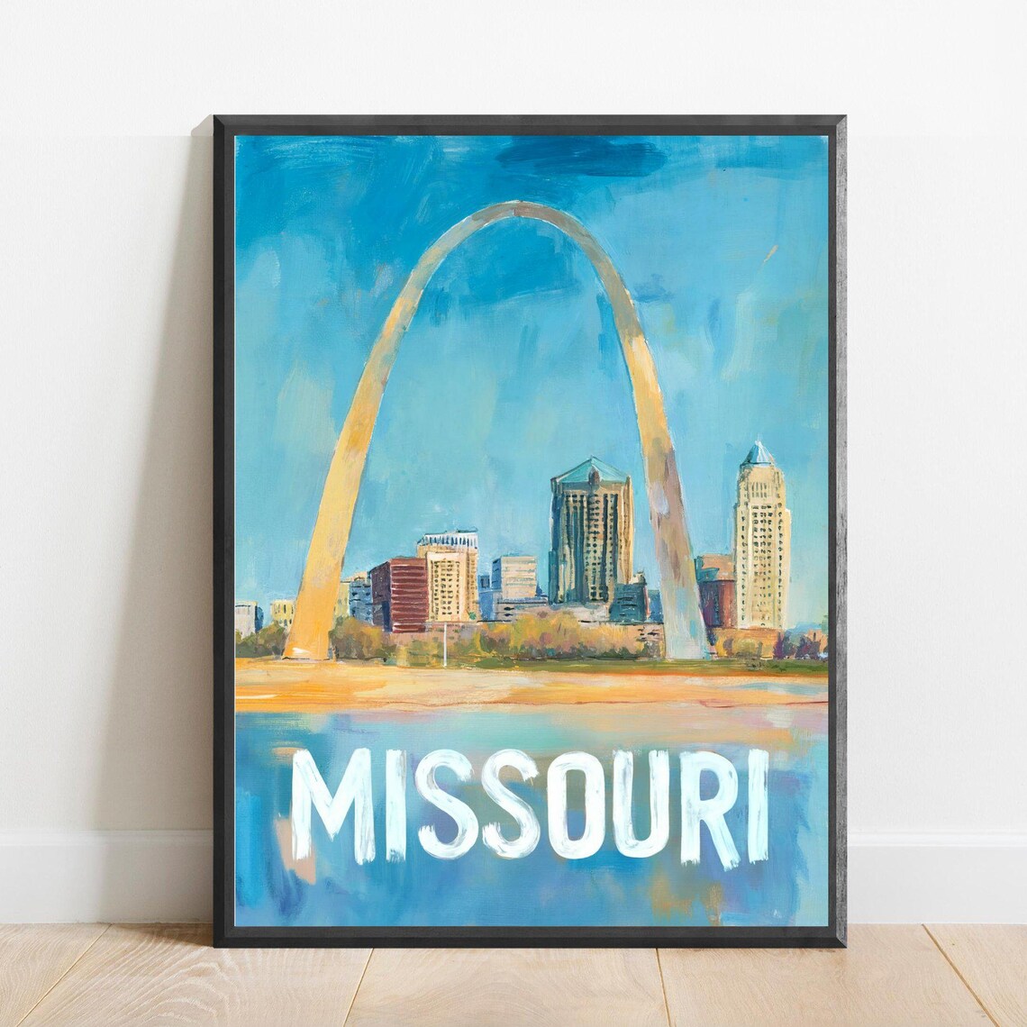 Missouri Gateway Arch Over St Louis Skyline River Travel Poster