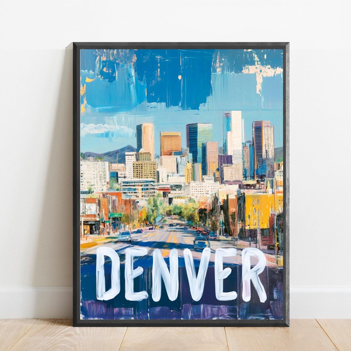 Denver Colorado Downtown Street View Skyline Colorful Poster
